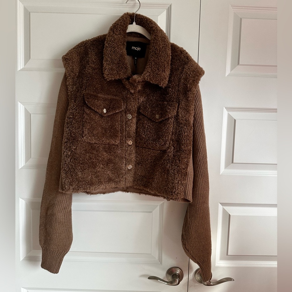 Maje Belia Faux Fur Jacket in Brown NWT Size‎ 40 Large - Picture 8 of 10